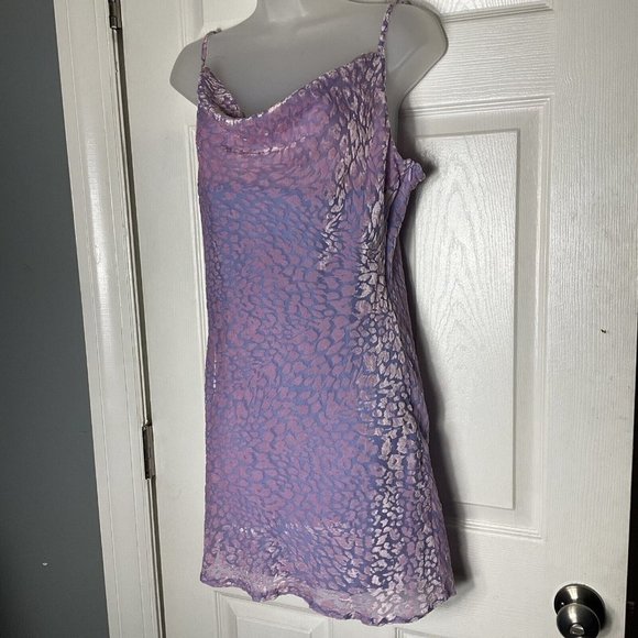NWT Nasty Gal Animal Print Cowl Neck Mini Slip Dress Pink Purple Velour Size 8 - Picture 7 of 16